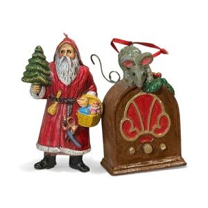 Vintage Santa and Rat Radio Ornament Set